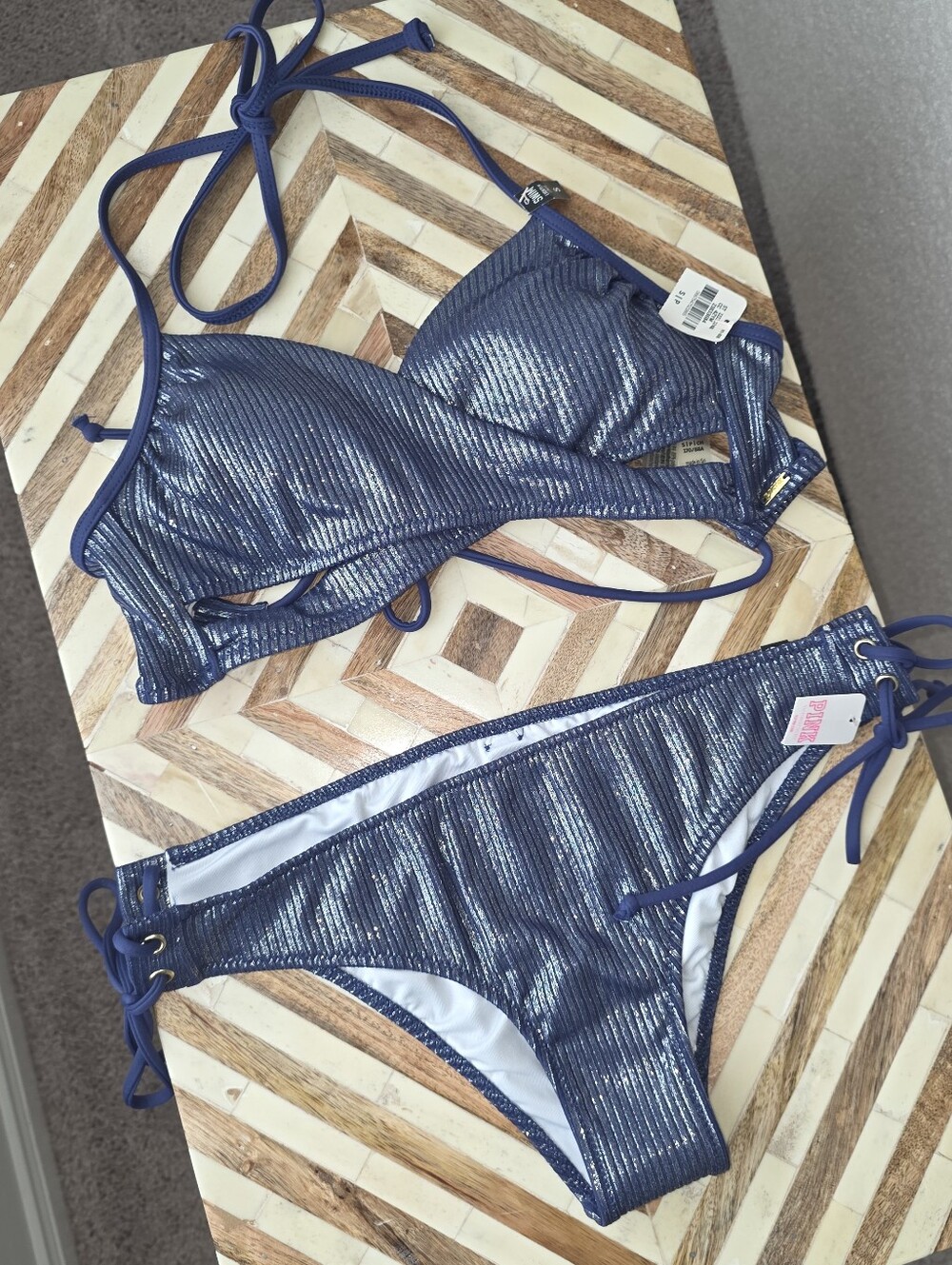 Victoria's Secret PINK Women's Shimmer Bikini Set - Navy Blue
